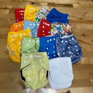 13 Alva Baby Cloth Diaper Lot One Size Multicolor Excellent Reusable Pocket